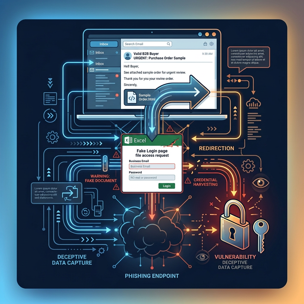 Cybersecurity login diagram labeled EMAIL, PASSWORD, REDIRECTION, ENCRYPTION?, REMOTE SERVER, and VULNERABILITY